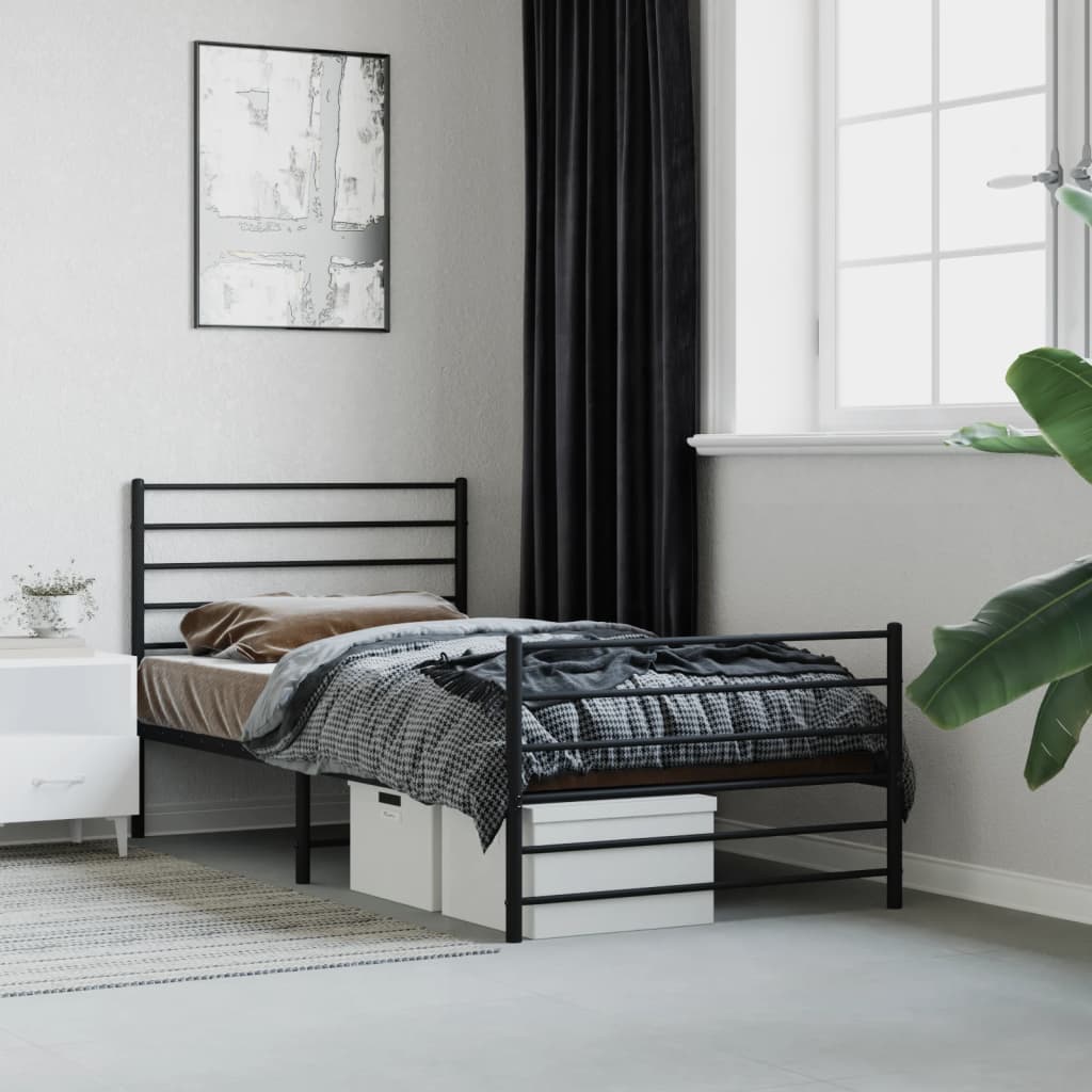Sengeramme i metall med hode- og fotgavl svart 75x190 cm