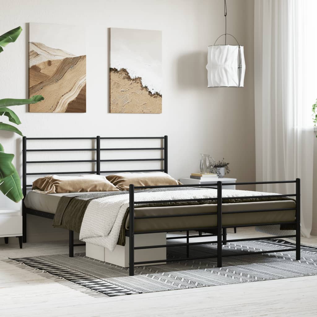 Sengeramme i metall med hode- og fotgavl svart 120x200 cm