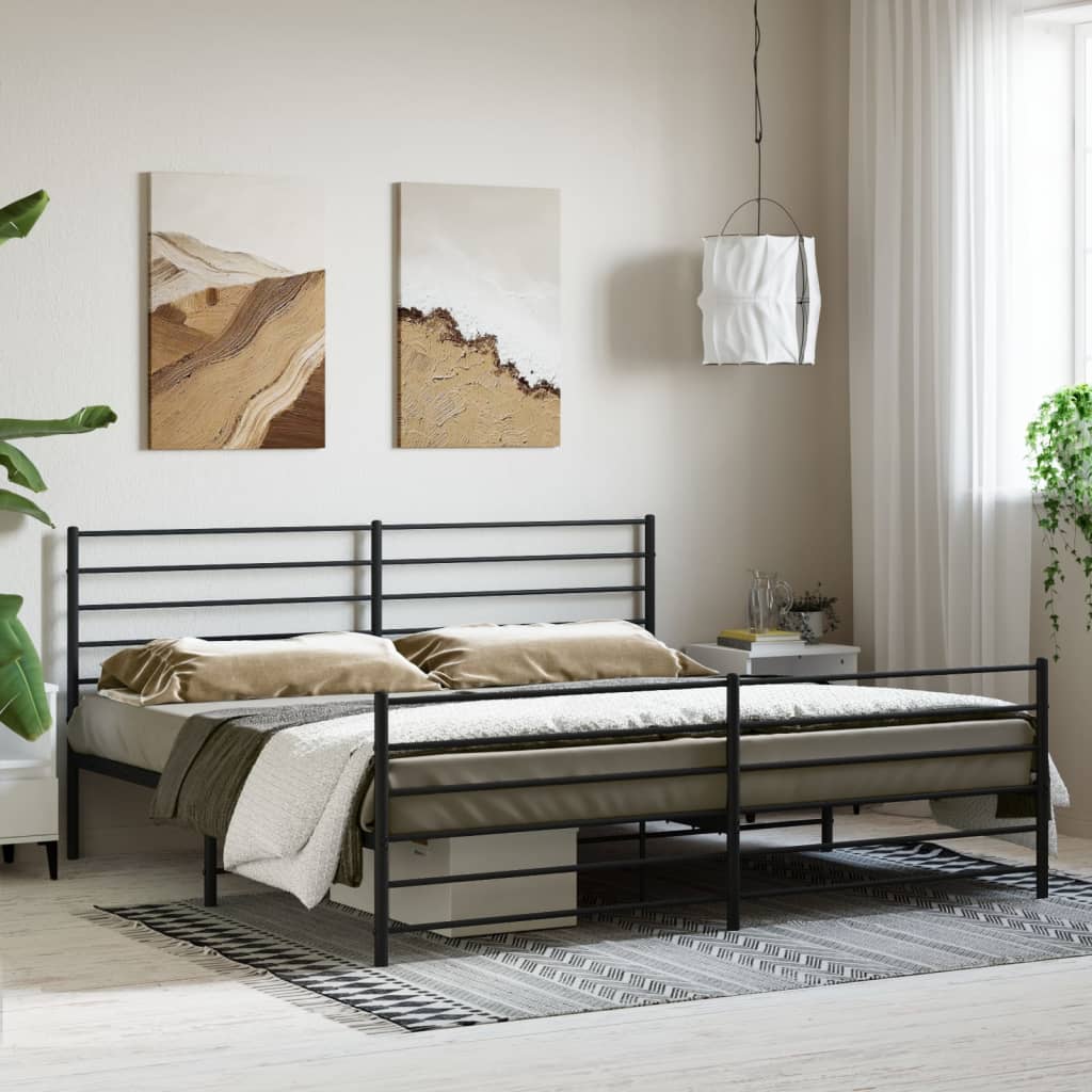 Sengeramme i metall med hode- og fotgavl svart 180x200 cm