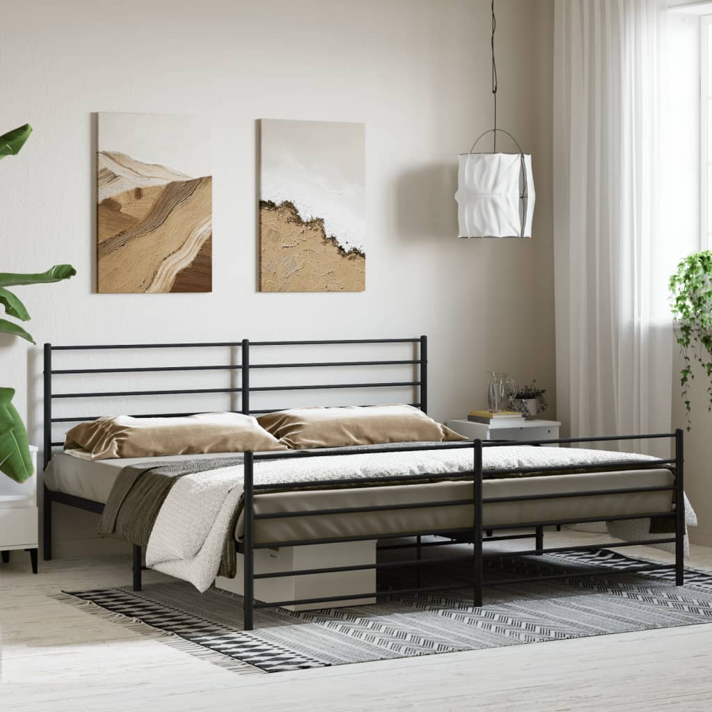 Sengeramme i metall med hode- og fotgavl svart 183x213 cm