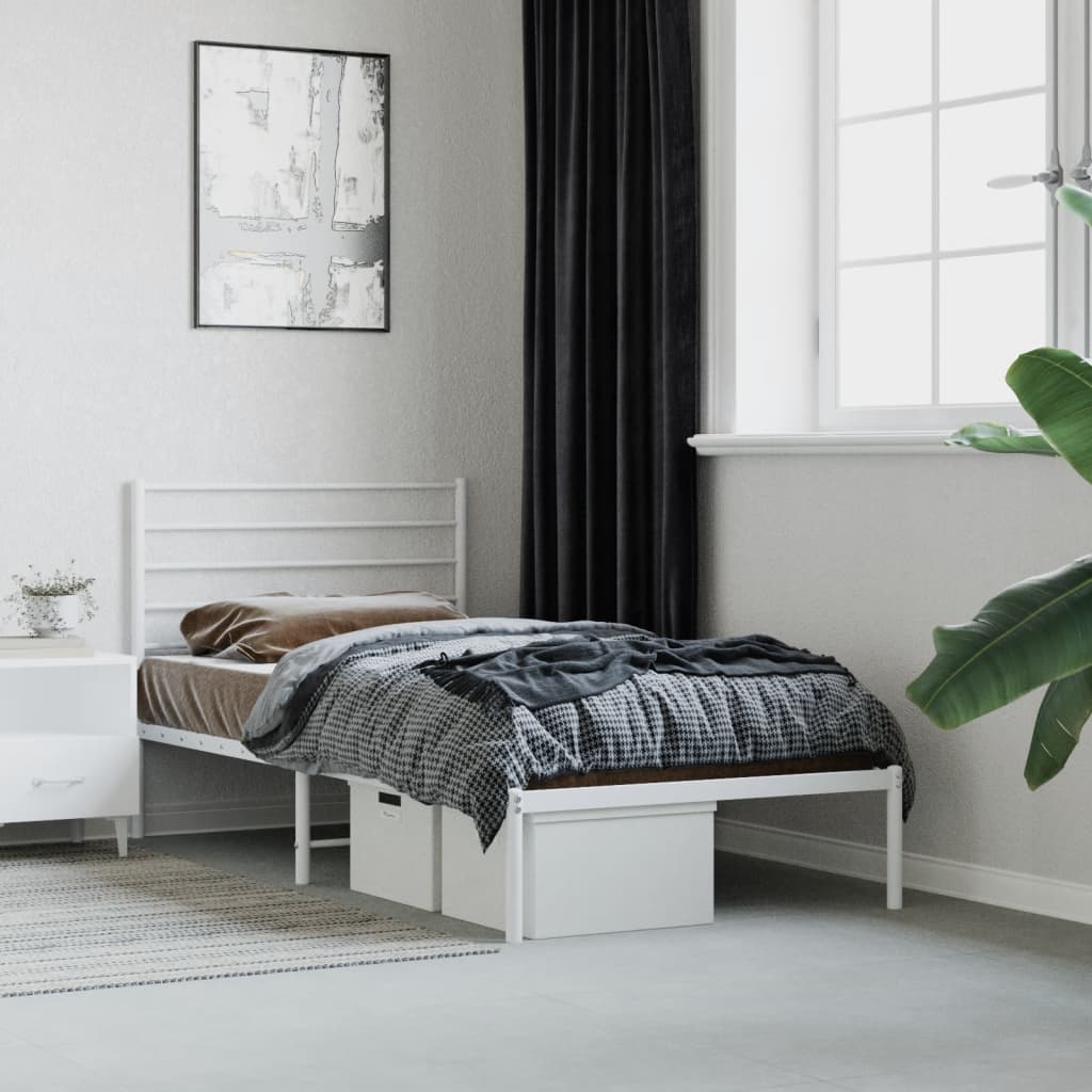 Sengeramme i metall med hodegavl hvit 75x190 cm