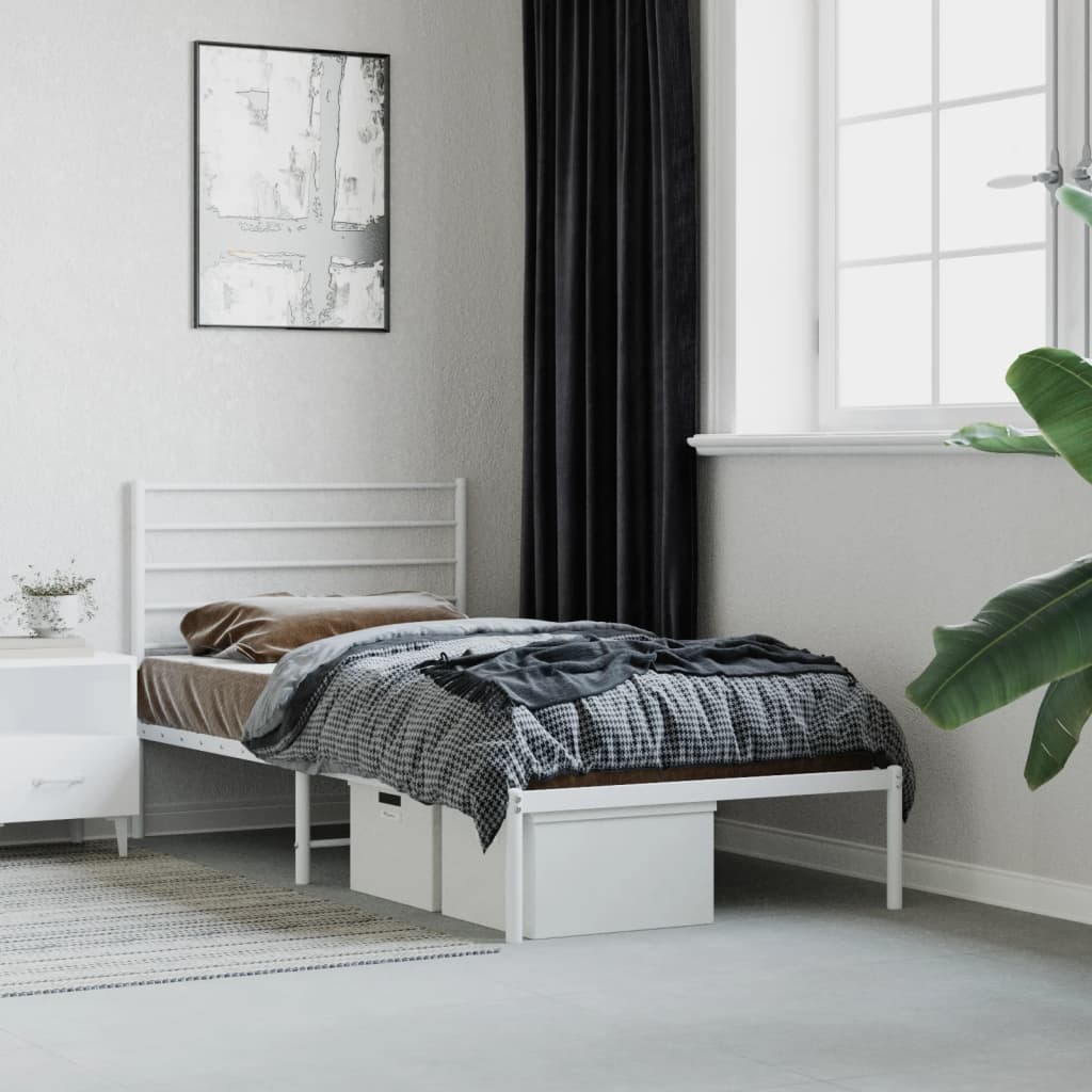 Sengeramme i metall med hodegavl hvit 90x190 cm