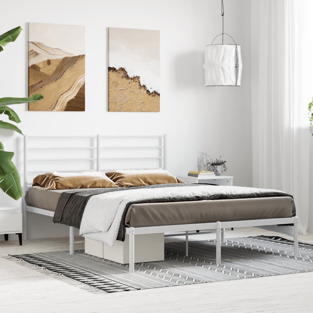 Sengeramme i metall med hodegavl hvit 140x190 cm