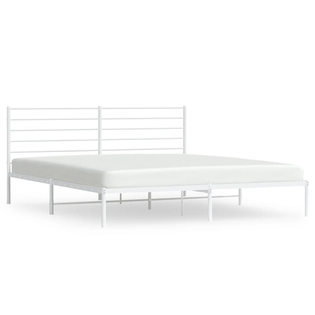 Sengeramme i metall med hodegavl hvit 183x213 cm