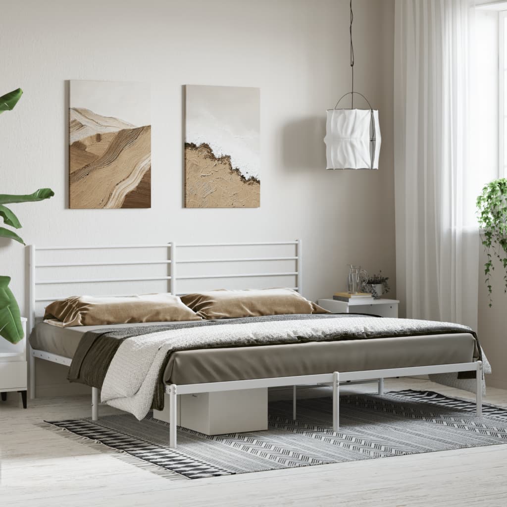 Sengeramme i metall med hodegavl hvit 183x213 cm