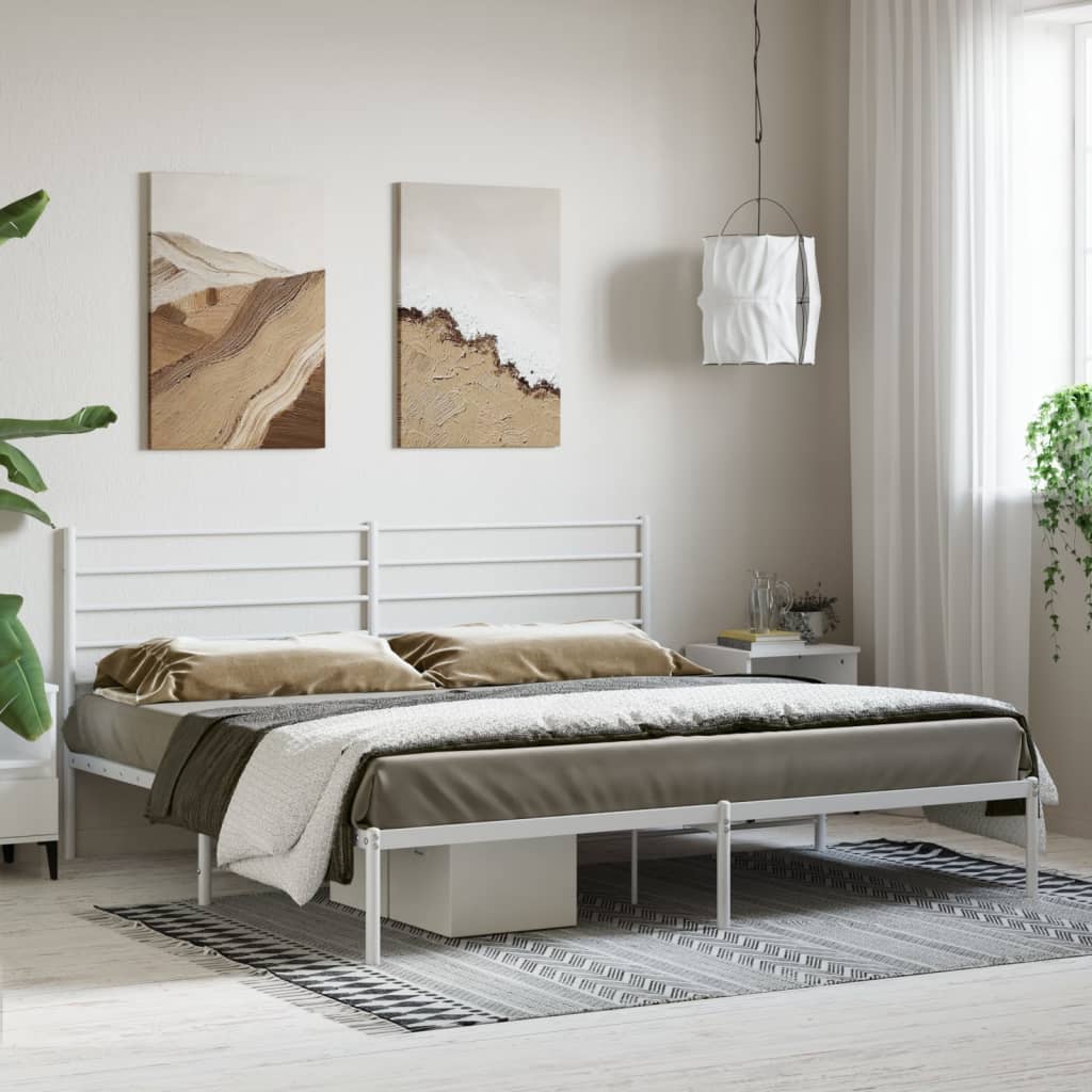 Sengeramme i metall med sengegavl hvit 200x200 cm