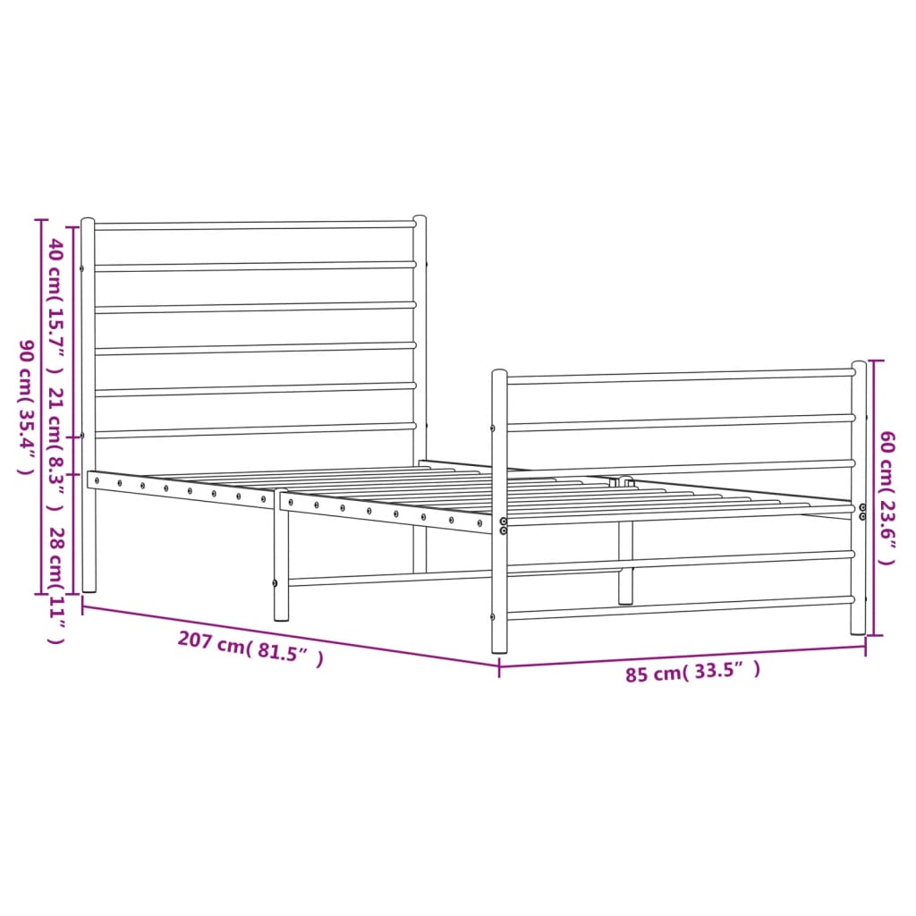 Sengeramme i metall med hode- og fotgavl hvit 80x200 cm