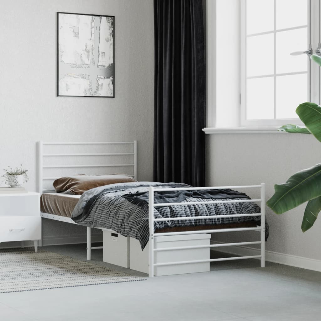 Sengeramme i metall med hode- og fotgavl hvit 80x200 cm