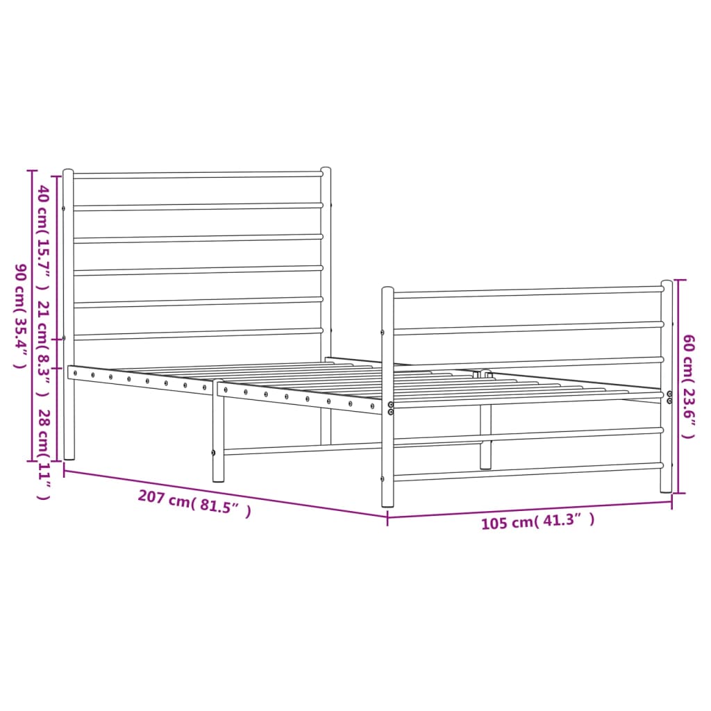 Sengeramme i metall med hode- og fotgavl hvit 100x200 cm