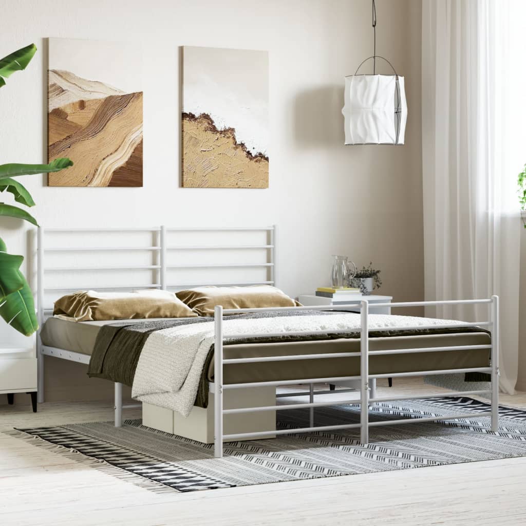 Sengeramme i metall med hode- og fotgavl hvit 120x200 cm