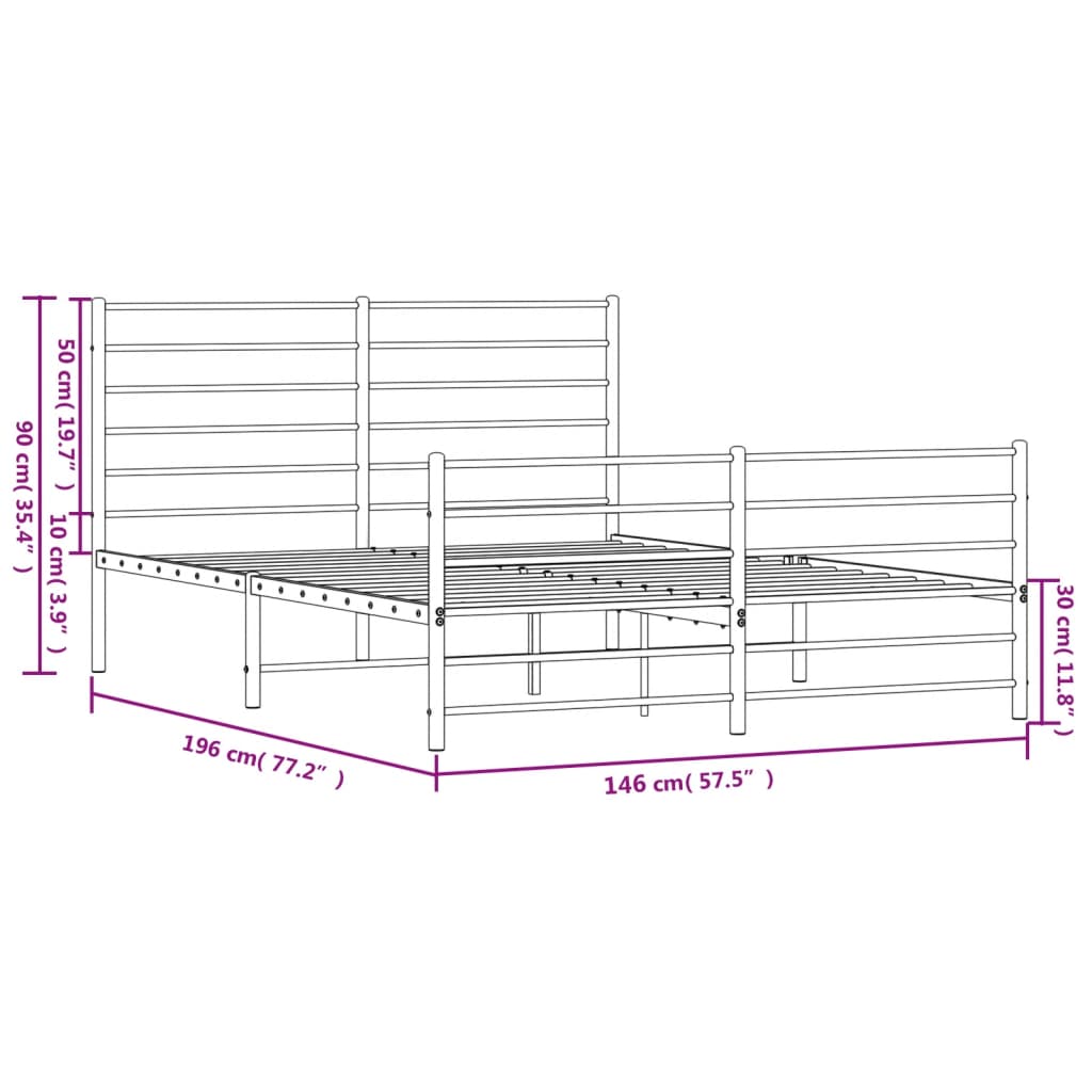 Sengeramme i metall med hode- og fotgavl hvit 140x190 cm