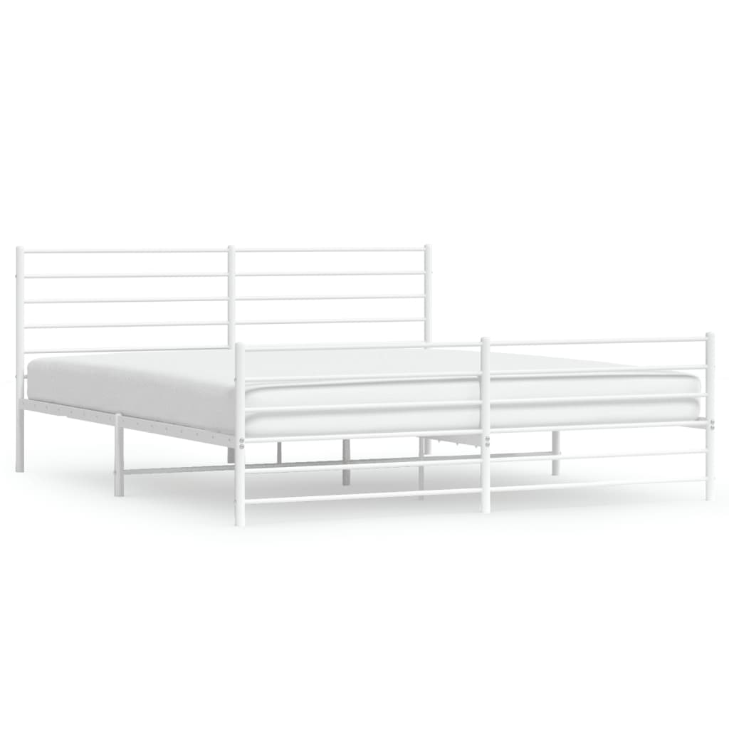 Sengeramme i metall med hode- og fotgavl hvit 183x213 cm