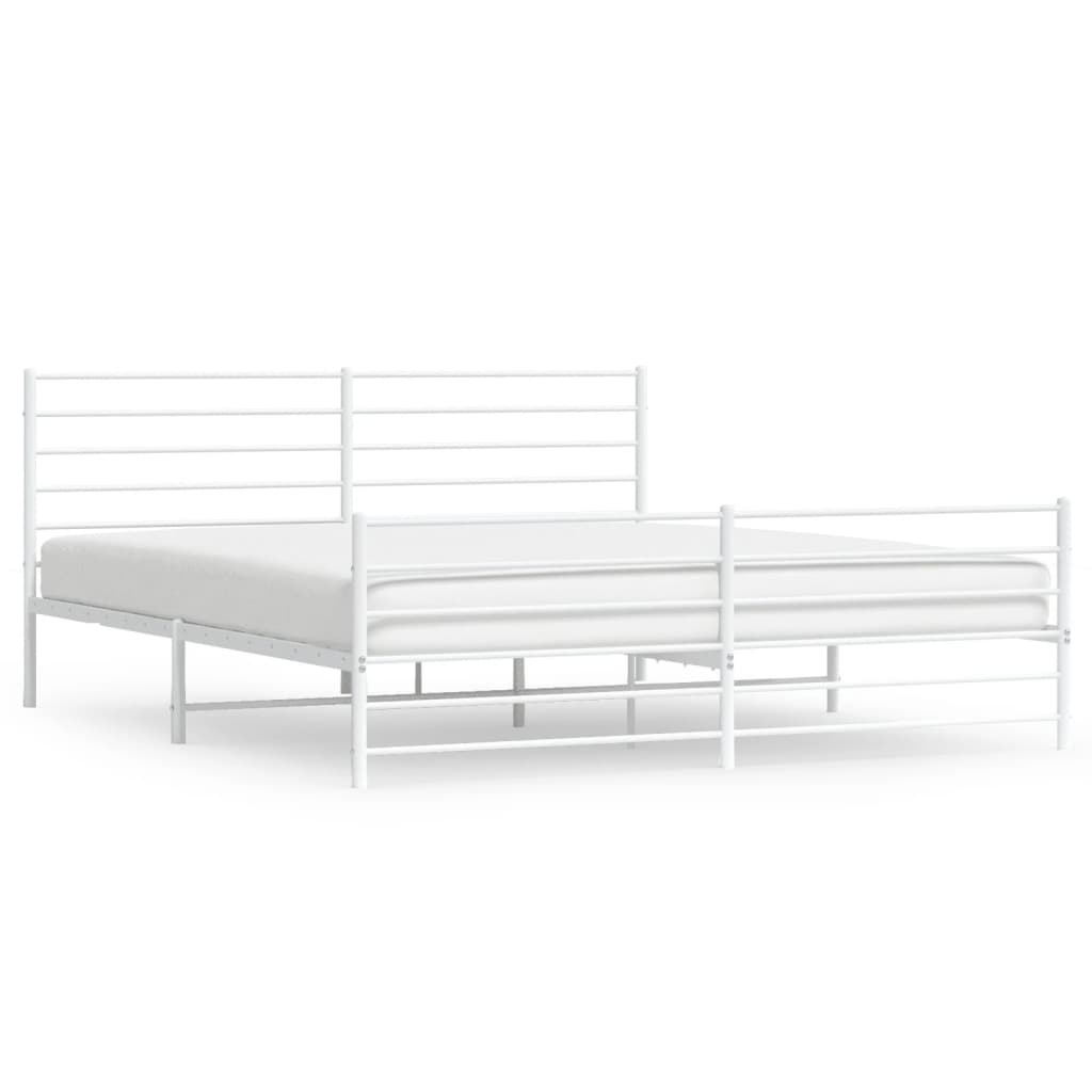 Sengeramme i metall med hode- og fotgavl hvit 200x200 cm
