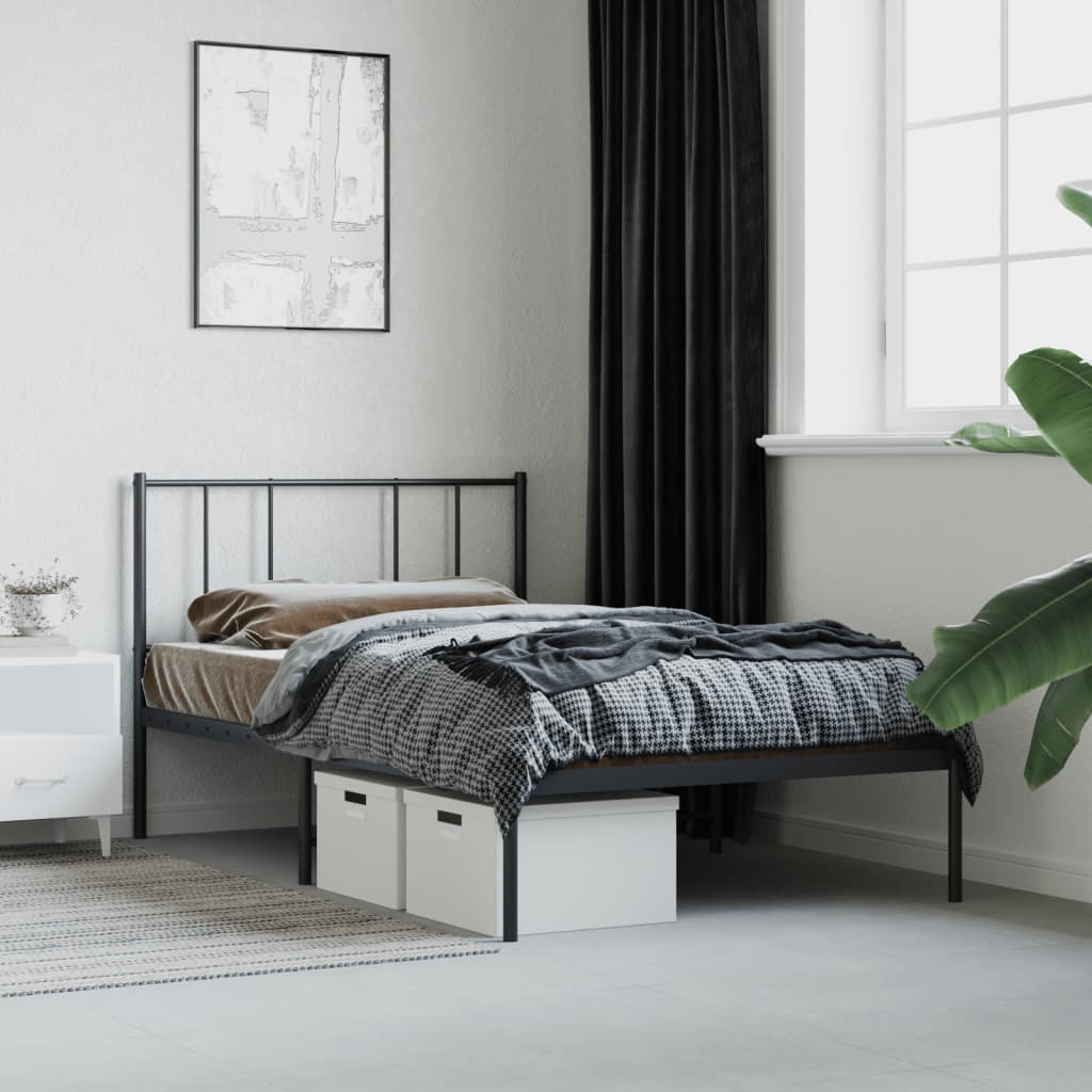 Sengeramme i metall med hodegavl svart 90x190 cm