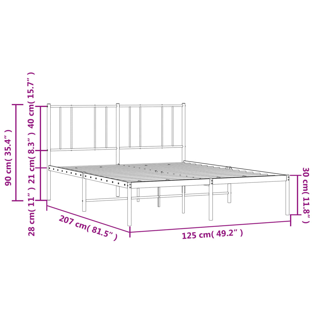 Sengeramme i metall med sengegavl svart 120x200 cm