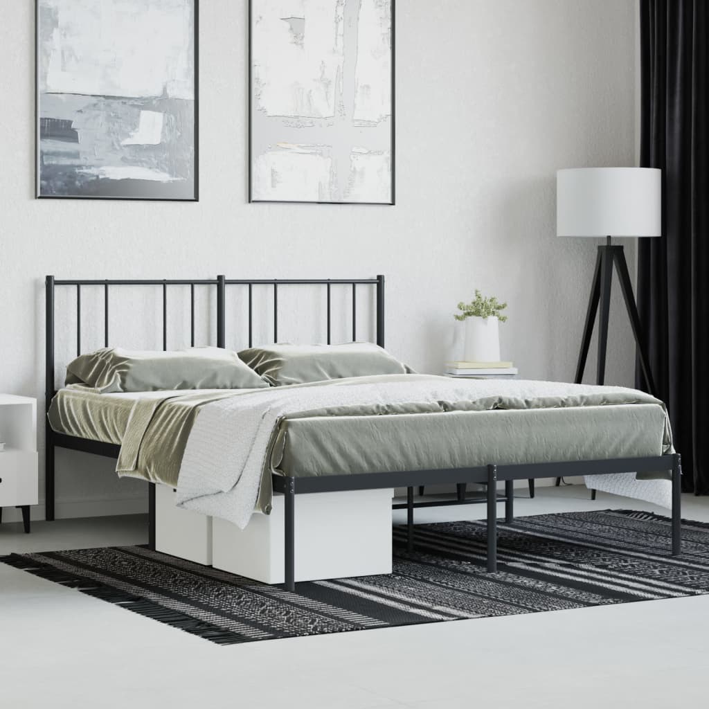 Sengeramme i metall med sengegavl svart 150x200 cm