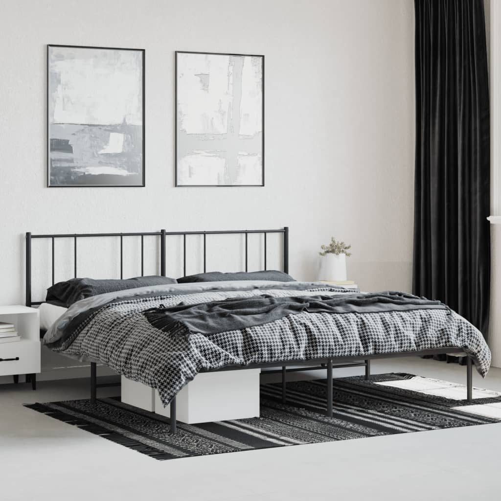 Sengeramme i metall med sengegavl svart 183x213 cm