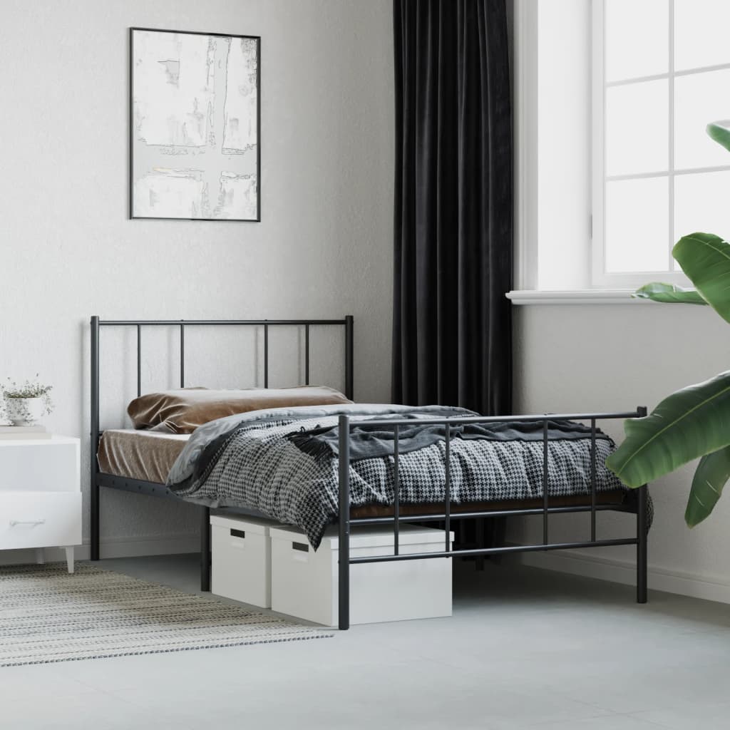 Sengeramme i metall med hode- og fotgavl svart 75x190 cm