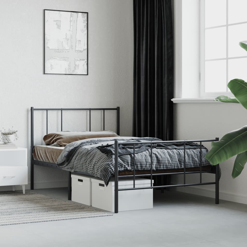 Sengeramme i metall med hode- og fotgavl svart 107x203 cm