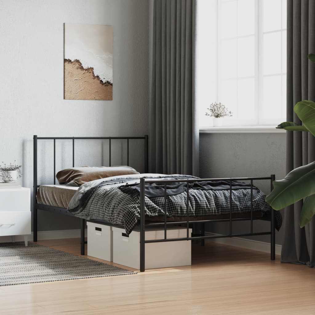 Sengeramme i metall med hode- og fotgavl svart 107x203 cm