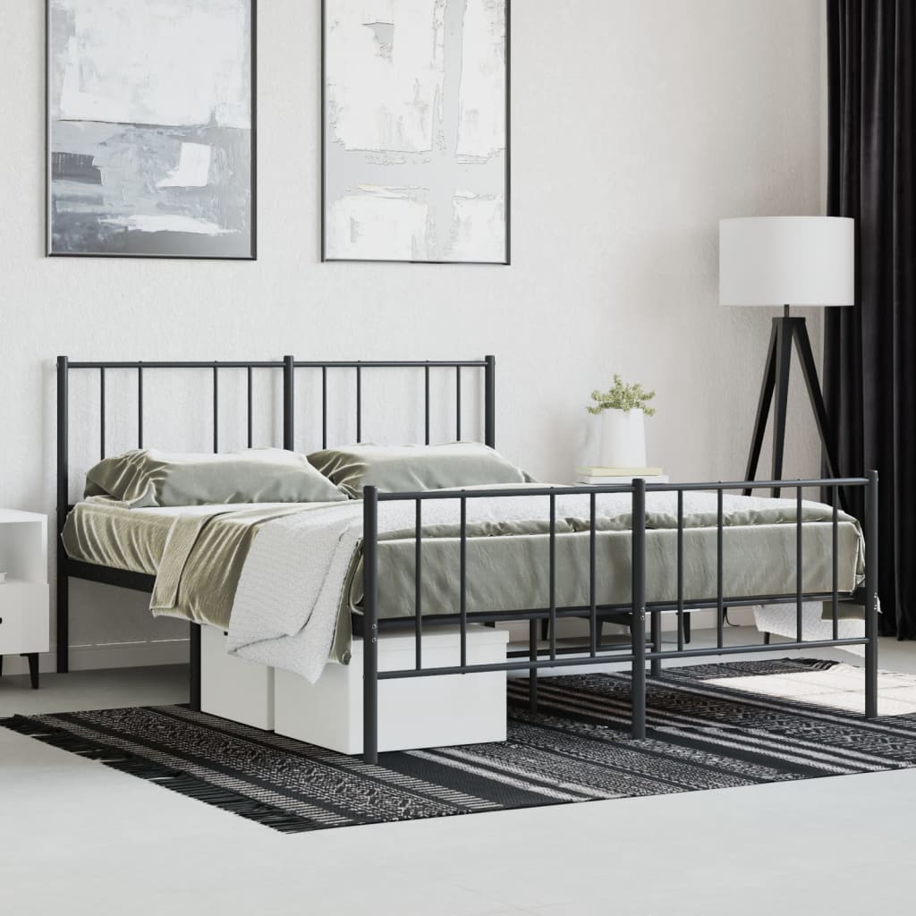 Sengeramme i metall med hode- og fotgavl svart 120x190 cm