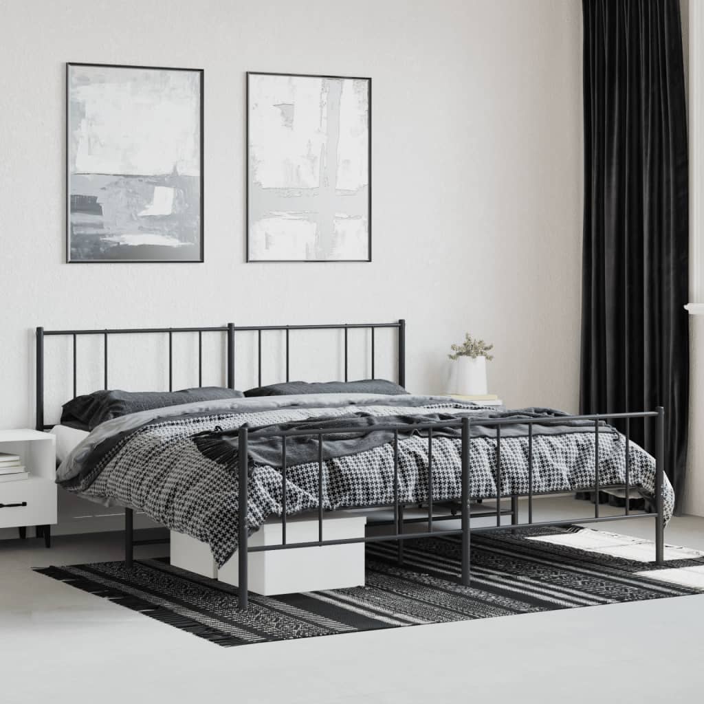 Sengeramme i metall med hode- og fotgavl svart 183x213 cm