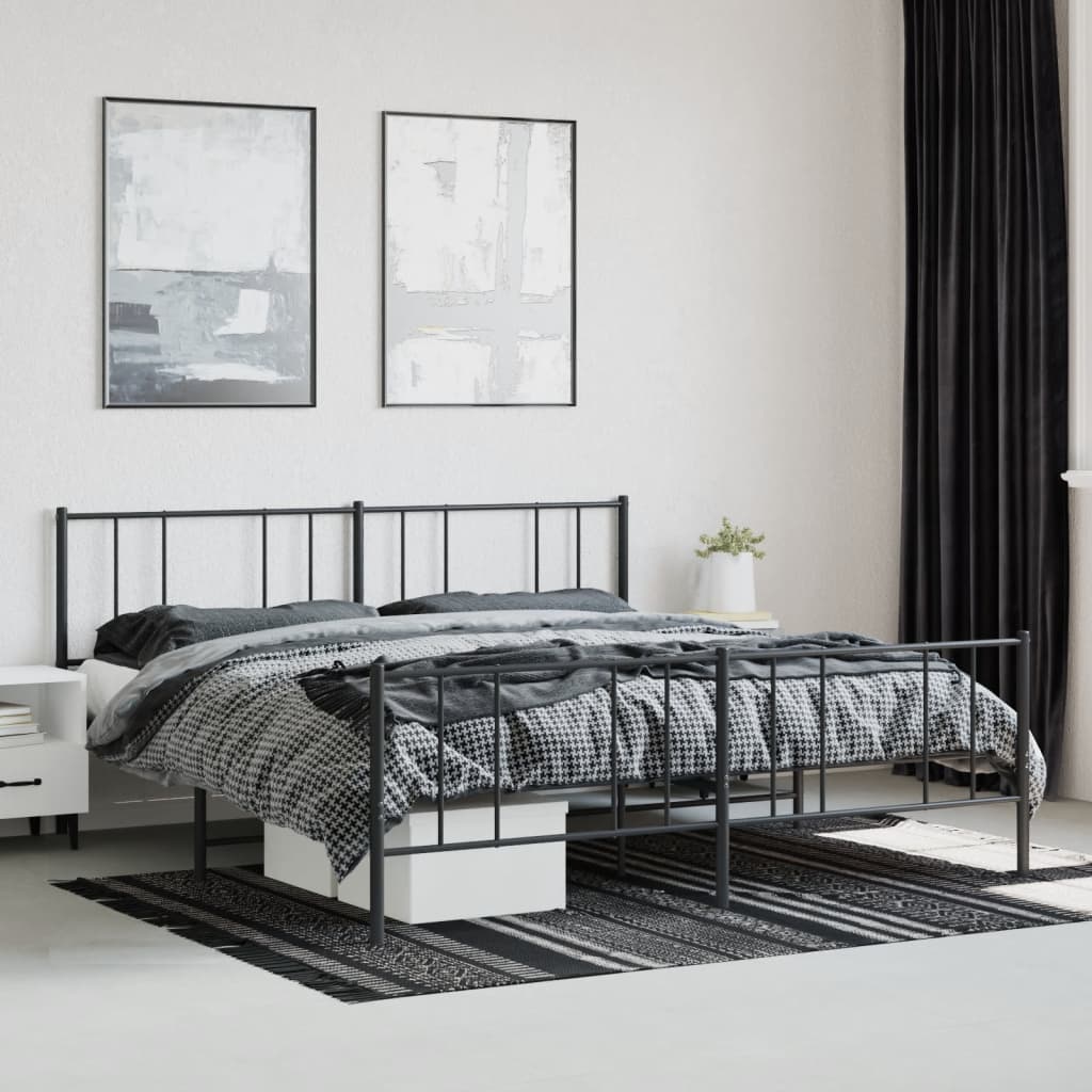 Sengeramme i metall med hode- og fotgavl svart 193x203 cm