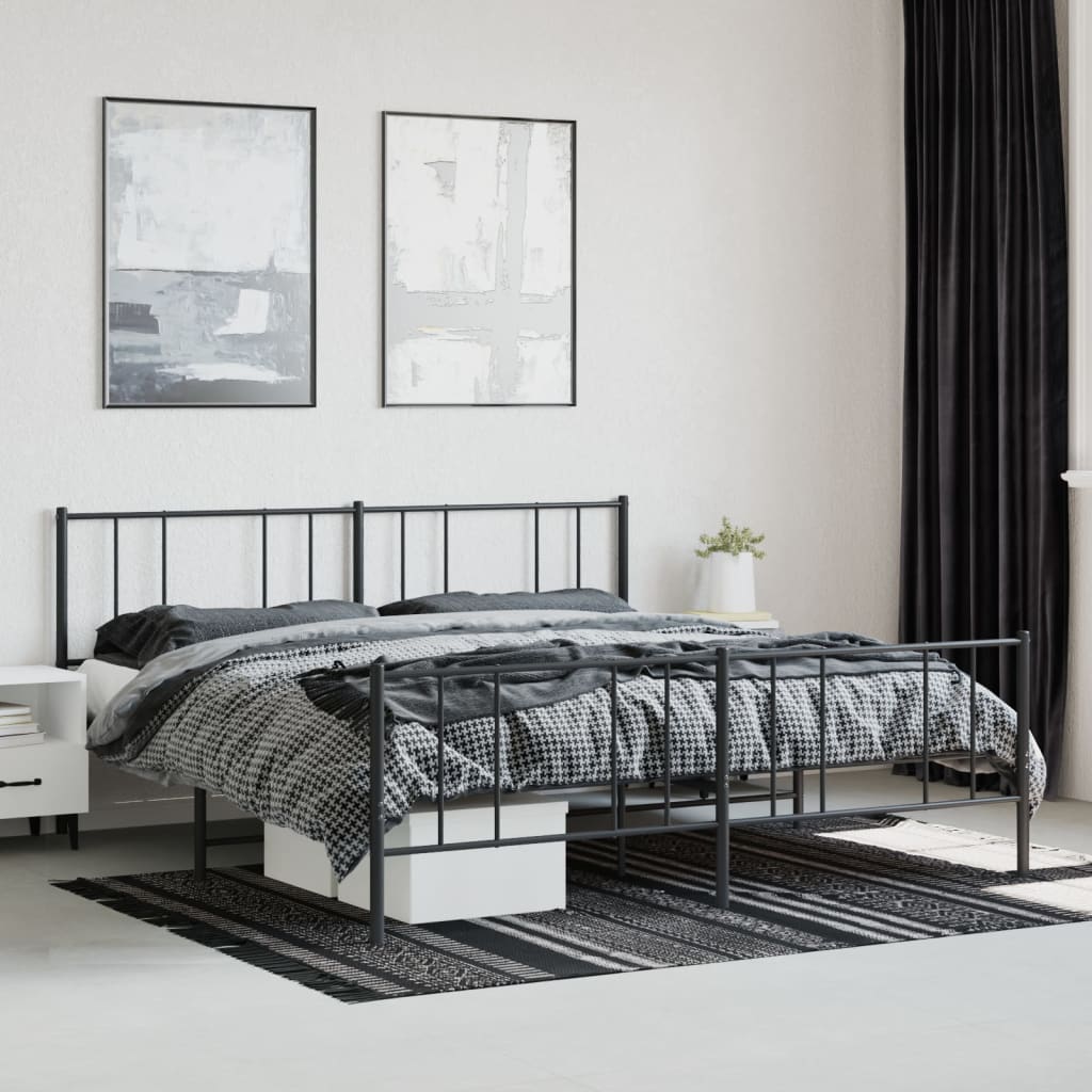 Sengeramme i metall med hode- og fotgavl svart 200x200 cm