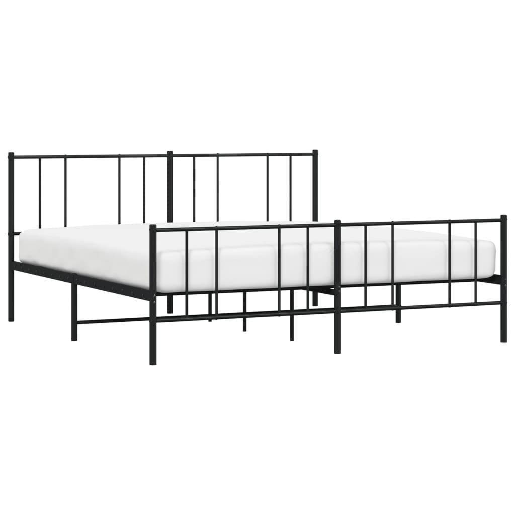 Sengeramme i metall med hode- og fotgavl svart 200x200 cm