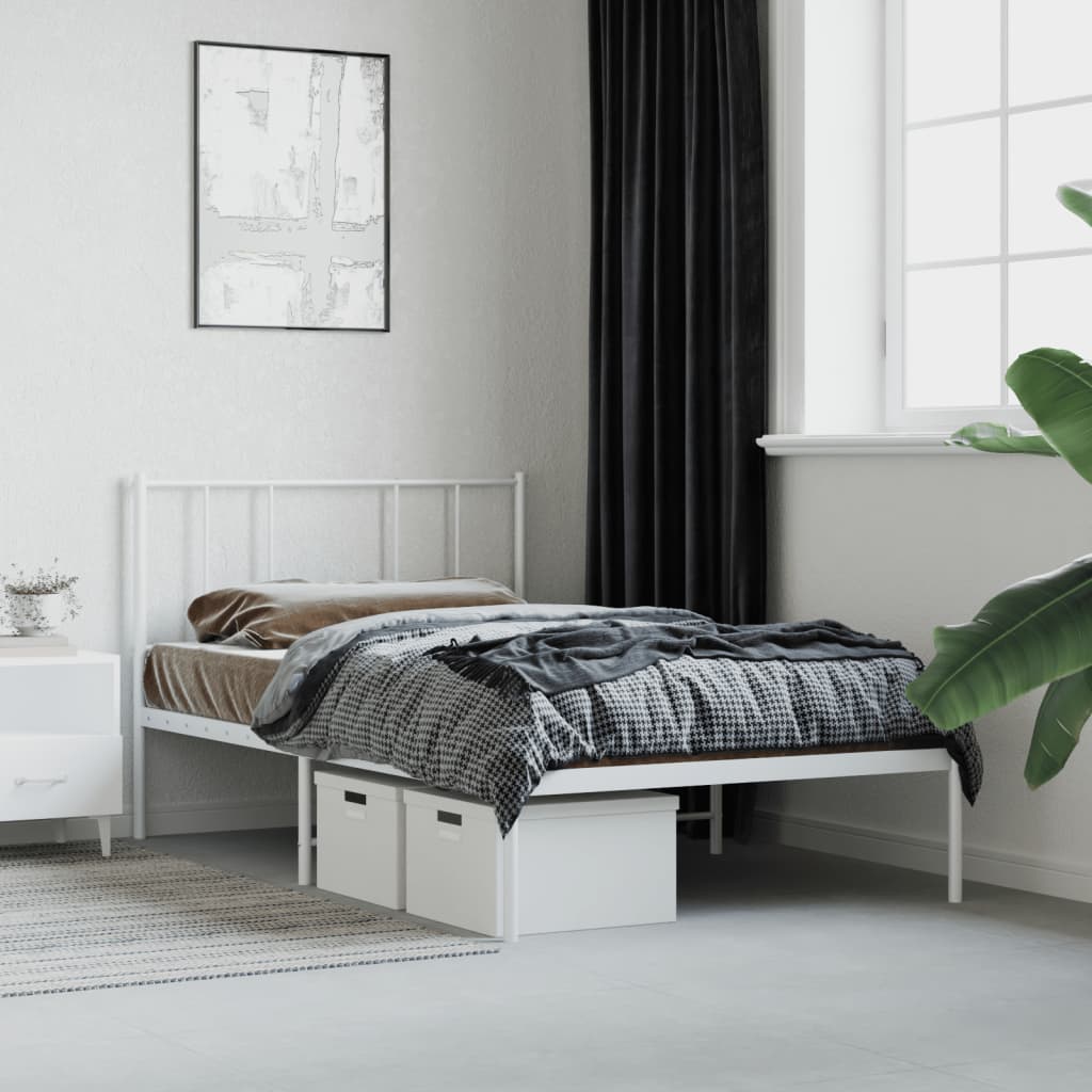 Sengeramme i metall med hodegavl hvit 75x190 cm