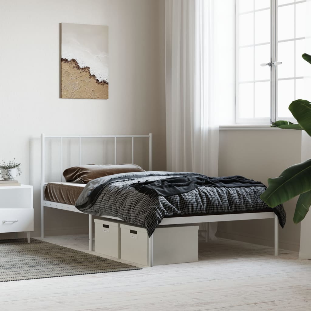 Sengeramme i metall med hodegavl hvit 90x190 cm