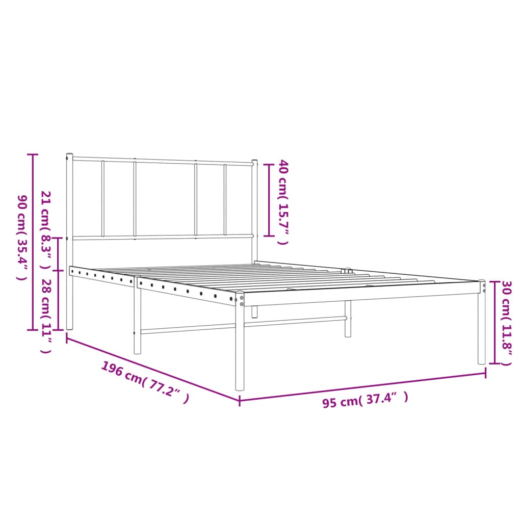 Sengeramme i metall med hodegavl hvit 90x190 cm