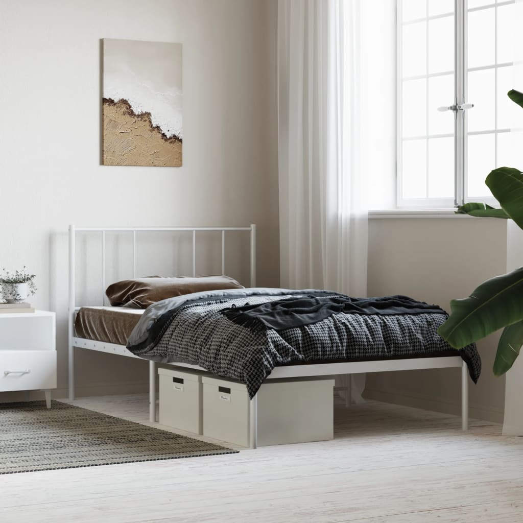 Sengeramme i metall med hodegavl hvit 100x190 cm
