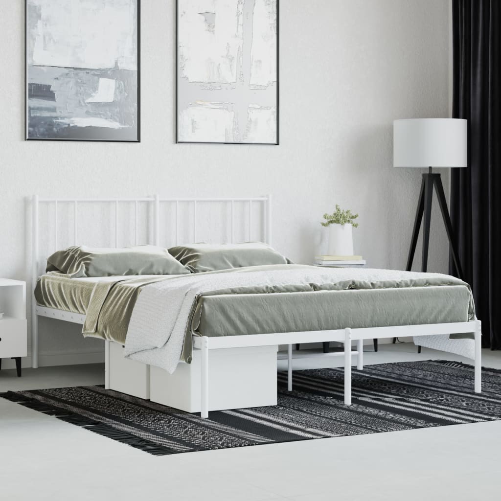 Sengeramme i metall med hodegavl hvit 135x190 cm