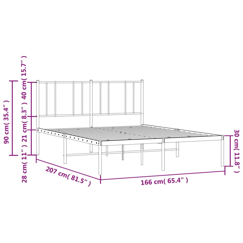 Sengeramme i metall med sengegavl hvit 160x200 cm