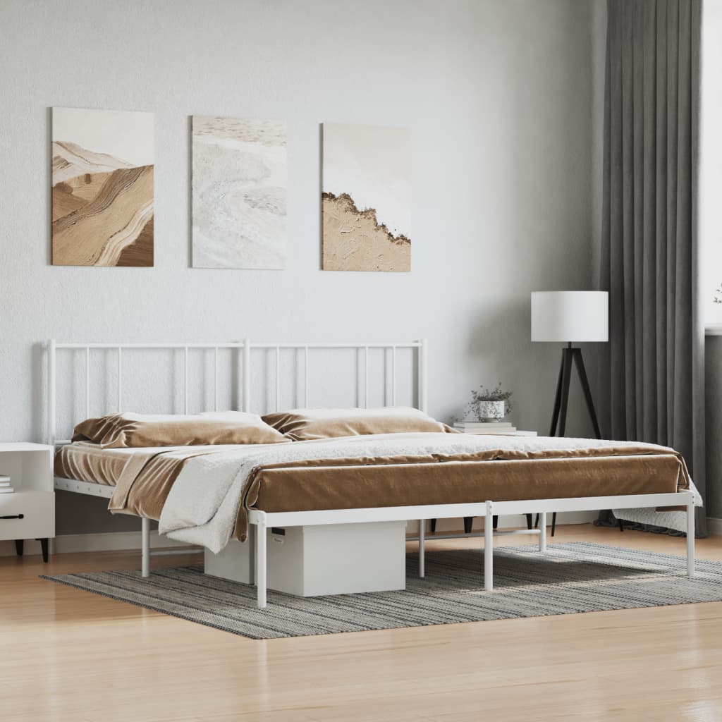 Sengeramme i metall med sengegavl hvit 180x200 cm