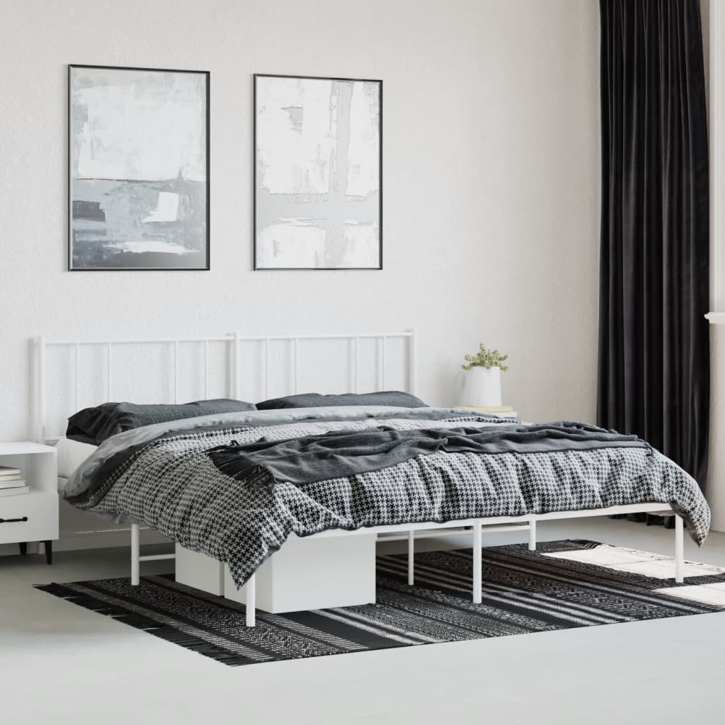 Sengeramme i metall med sengegavl hvit 200x200 cm