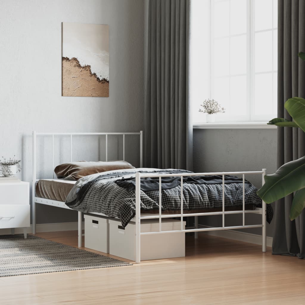 Sengeramme i metall med hode- og fotgavl hvit 75x190 cm