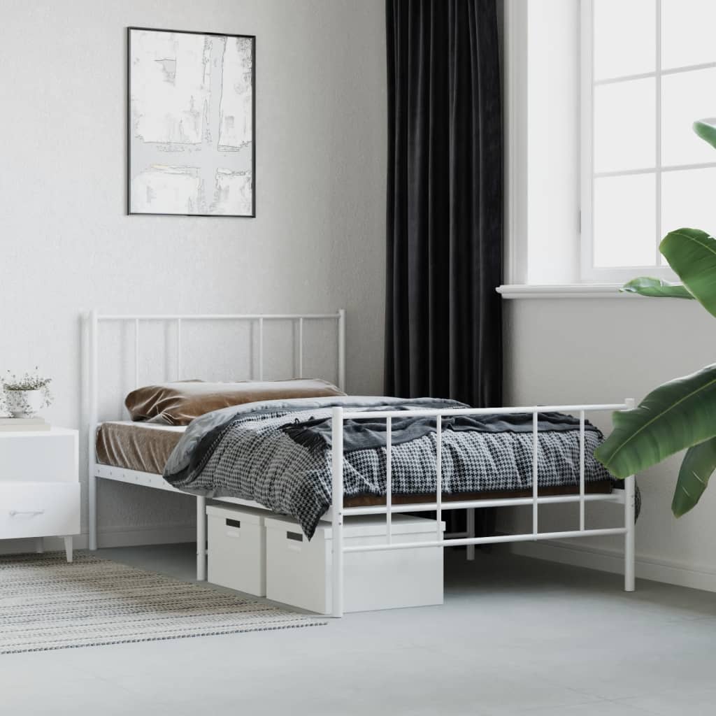 Sengeramme i metall med hode- og fotgavl hvit 107x203 cm