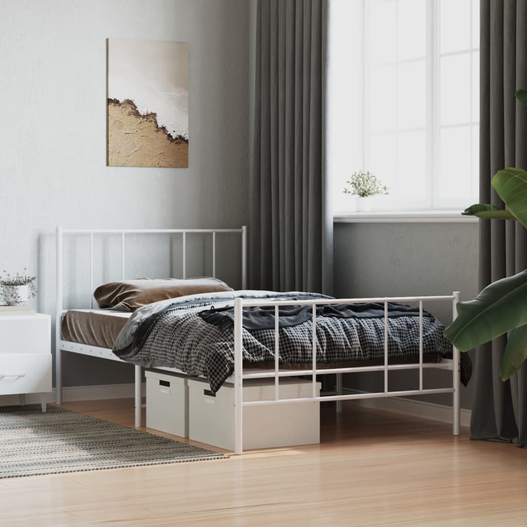 Sengeramme i metall med hode- og fotgavl hvit 107x203 cm