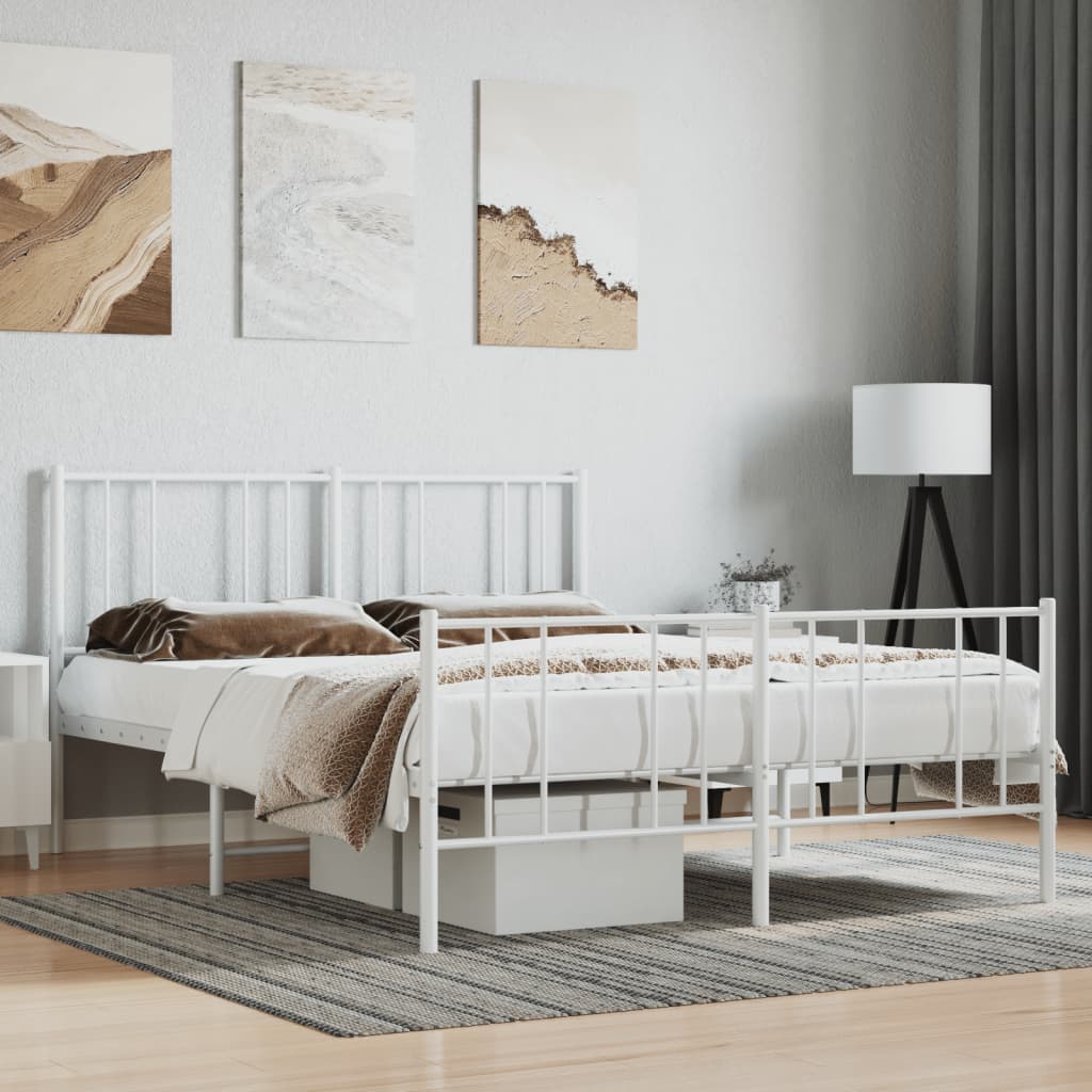 Sengeramme i metall med hode- og fotgavl hvit 150x200 cm