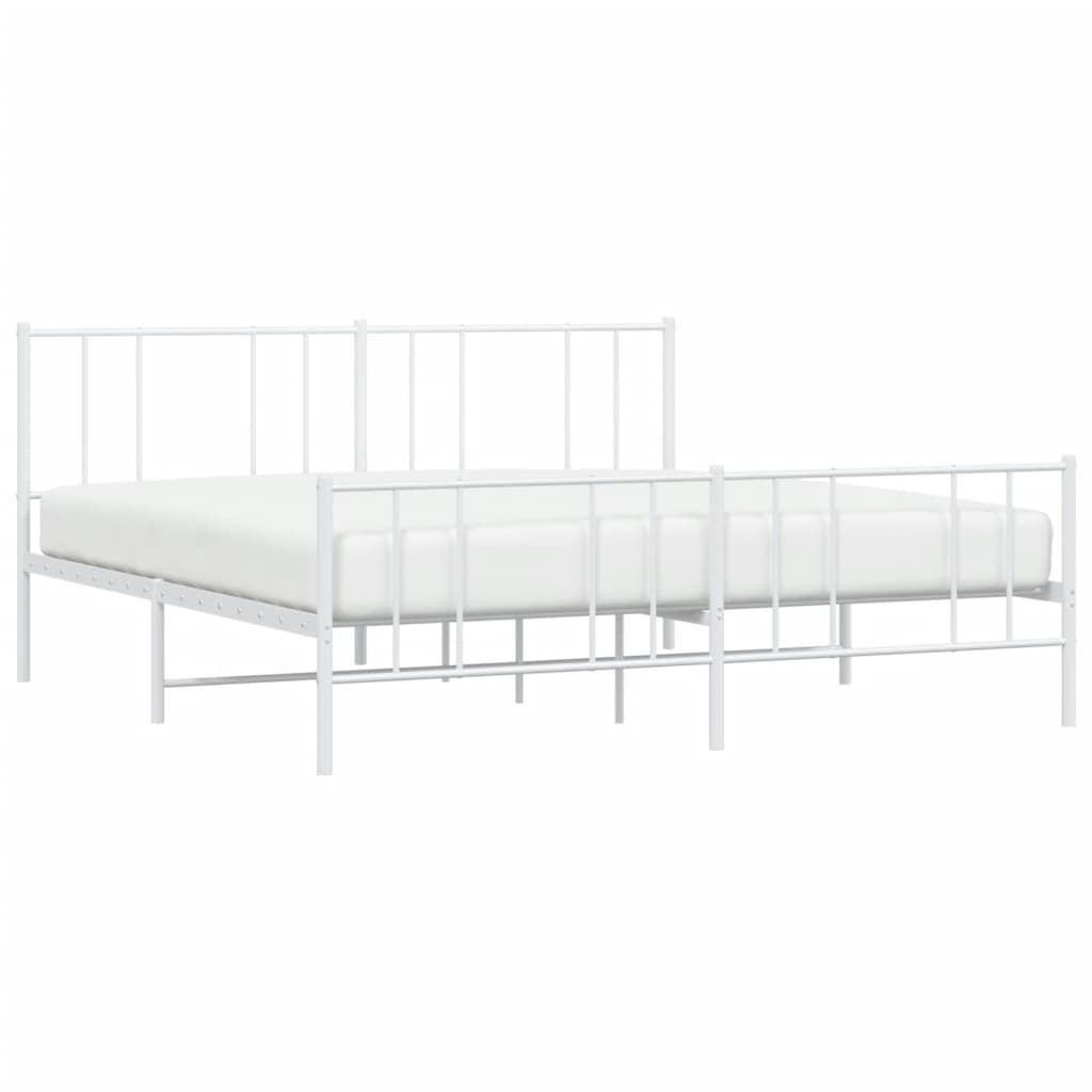 Sengeramme i metall med hode- og fotgavl hvit 183x213 cm