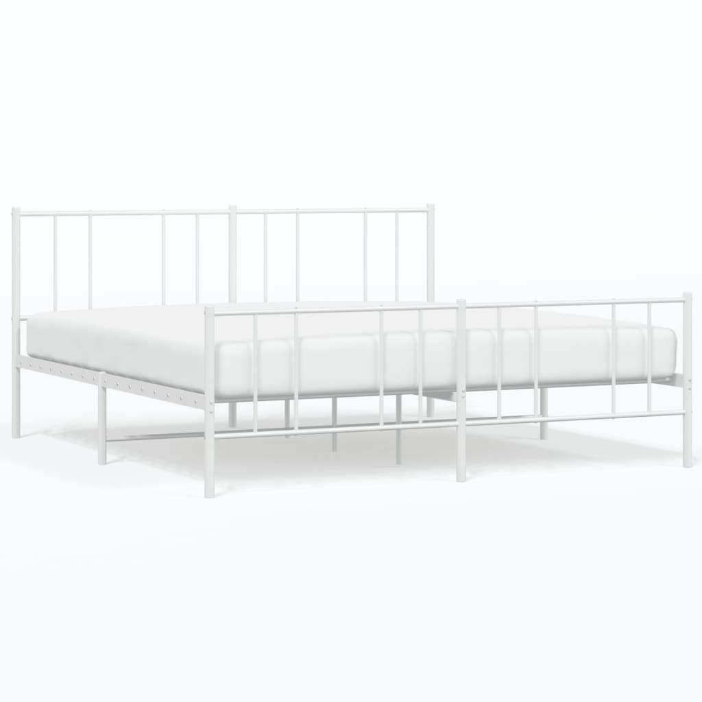Sengeramme i metall med hode- og fotgavl hvit 193x203 cm