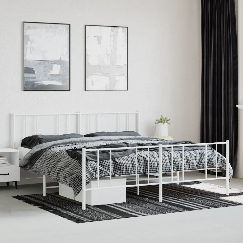 Sengeramme i metall med hode- og fotgavl hvit 193x203 cm