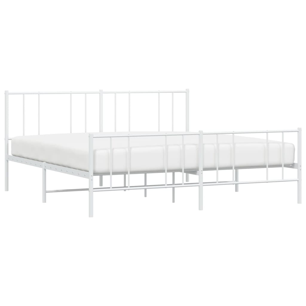 Sengeramme i metall med hode- og fotgavl hvit 193x203 cm