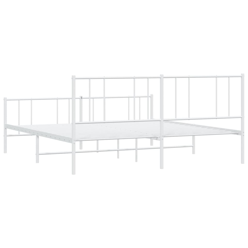 Sengeramme i metall med hode- og fotgavl hvit 193x203 cm
