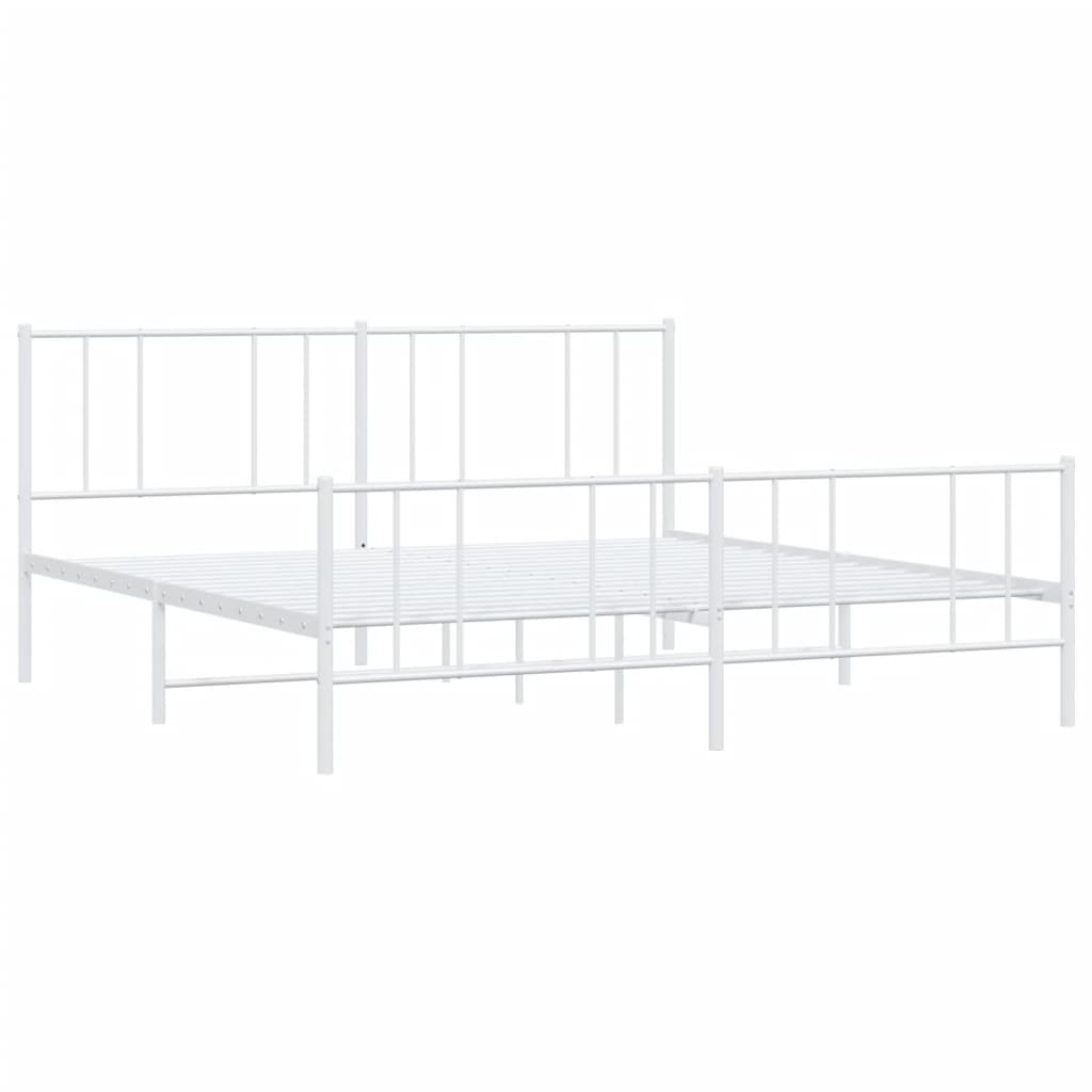 Sengeramme i metall med hode- og fotgavl hvit 200x200 cm