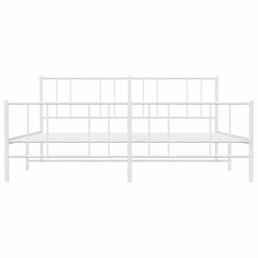 Sengeramme i metall med hode- og fotgavl hvit 200x200 cm