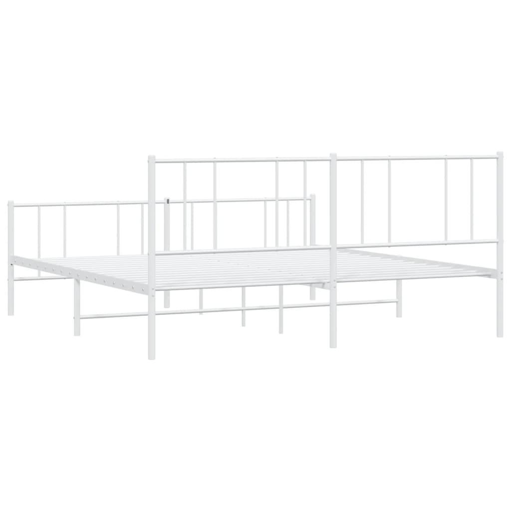 Sengeramme i metall med hode- og fotgavl hvit 200x200 cm