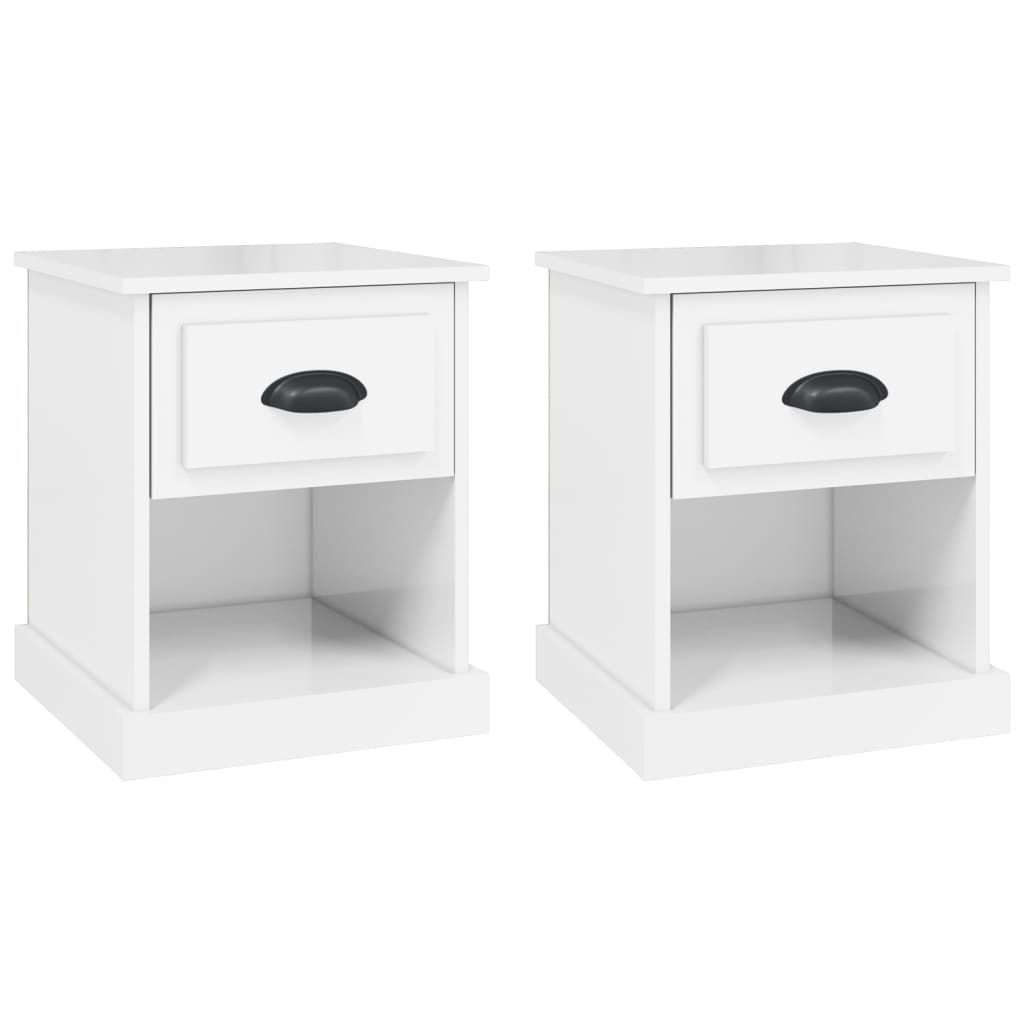 Nattbord 2 stk høyglans hvit 39x39x47,5 cm konstruert tre